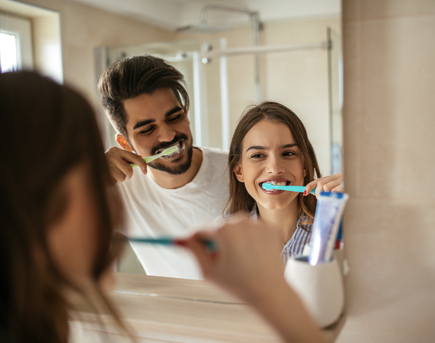father & daughter brushing teeth | dentist near brooklyn heights